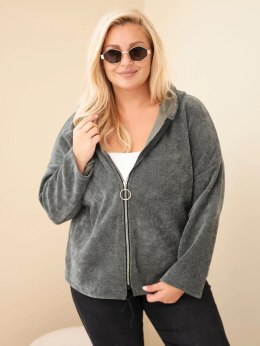 Bluza damska Plus Size sztruksowa z kapturem i zamkiem oversize khaki