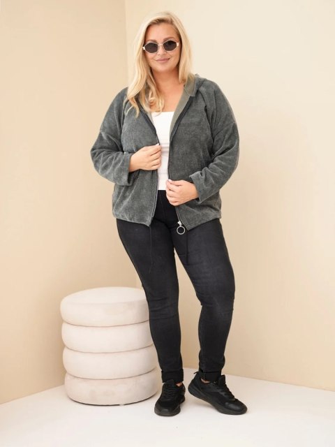 Bluza damska Plus Size sztruksowa z kapturem i zamkiem oversize khaki