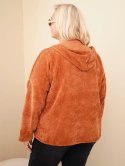 Bluza damska Plus Size sztruksowa z kapturem i zamkiem oversize ruda