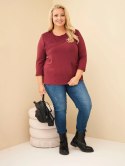 Bluza damska bawełniana Plus Size z ażurową wstawką i kieszenią bordowa