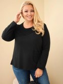 Bluza damska bawełniana Plus Size z ażurową wstawką i kieszenią czarna