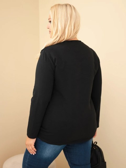 Bluza damska bawełniana Plus Size z ażurową wstawką i kieszenią czarna
