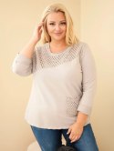 Bluza damska bawełniana Plus Size z ażurową wstawką i kieszenią fango