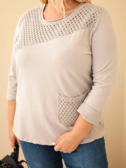 Bluza damska bawełniana Plus Size z ażurową wstawką i kieszenią fango