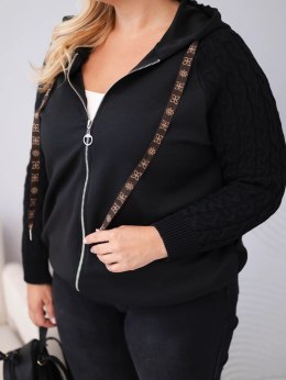 Bluza damska bawełniana Plus Size z dzianinowymi rękawami i kapturem czarna