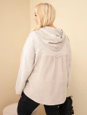 Bluza damska bawełniana Plus Size z kapturem i guzikami beżowa