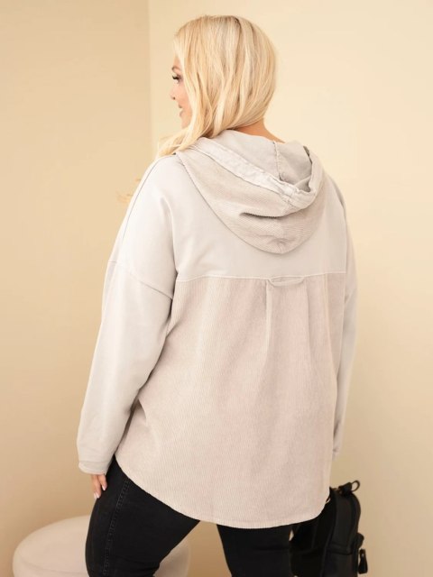 Bluza damska bawełniana Plus Size z kapturem i guzikami beżowa
