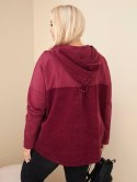 Bluza damska bawełniana Plus Size z kapturem i guzikami bordowa