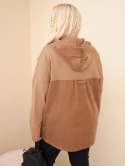 Bluza damska bawełniana Plus Size z kapturem i guzikami camelowa