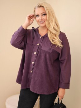 Bluza damska bawełniana Plus Size z kapturem i guzikami ciemno fioletowa