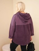 Bluza damska bawełniana Plus Size z kapturem i guzikami ciemno fioletowa