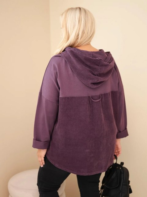 Bluza damska bawełniana Plus Size z kapturem i guzikami ciemno fioletowa