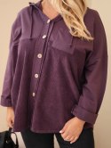 Bluza damska bawełniana Plus Size z kapturem i guzikami ciemno fioletowa