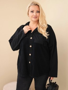 Bluza damska bawełniana Plus Size z kapturem i guzikami czarna