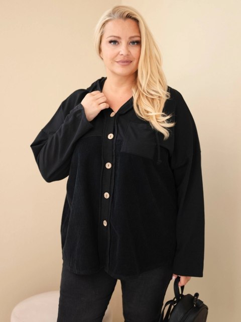 Bluza damska bawełniana Plus Size z kapturem i guzikami czarna