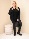 Bluza damska bawełniana Plus Size z kapturem i guzikami czarna