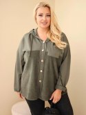 Bluza damska bawełniana Plus Size z kapturem i guzikami khaki
