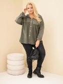 Bluza damska bawełniana Plus Size z kapturem i guzikami khaki
