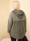 Bluza damska bawełniana Plus Size z kapturem i guzikami khaki