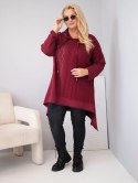 Bluza damska bawełniana Plus Size z kapturem i plecioną wstawką bordowa