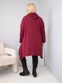 Bluza damska bawełniana Plus Size z kapturem i plecioną wstawką bordowa