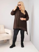 Bluza damska bawełniana Plus Size z kapturem i plecioną wstawką brązowy