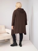 Bluza damska bawełniana Plus Size z kapturem i plecioną wstawką brązowy