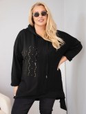 Bluza damska bawełniana Plus Size z kapturem i plecioną wstawką czarna