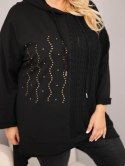 Bluza damska bawełniana Plus Size z kapturem i plecioną wstawką czarna