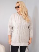 Bluza damska bawełniana Plus Size z kapturem i plecioną wstawką fango