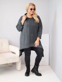 Bluza damska bawełniana Plus Size z kapturem i plecioną wstawką grafitowa