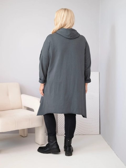 Bluza damska bawełniana Plus Size z kapturem i plecioną wstawką grafitowa