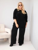 Komplet damski Plus Size z wiskozy sztruksowy z szerokimi spodniami i bluzą czarny