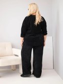 Komplet damski Plus Size z wiskozy sztruksowy z szerokimi spodniami i bluzą czarny