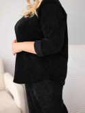 Komplet damski Plus Size z wiskozy sztruksowy z szerokimi spodniami i bluzą czarny
