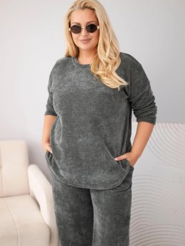 Komplet damski Plus Size z wiskozy sztruksowy z szerokimi spodniami i bluzą khaki