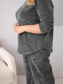 Komplet damski Plus Size z wiskozy sztruksowy z szerokimi spodniami i bluzą khaki