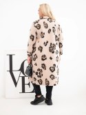 Płaszcz damski elegancki Plus Size w panterkę z klapami beżowy