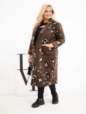 Płaszcz damski elegancki Plus Size w panterkę z klapami brązowy