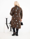 Płaszcz damski elegancki Plus Size w panterkę z klapami brązowy
