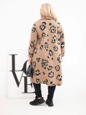 Płaszcz damski elegancki Plus Size w panterkę z klapami camelowy