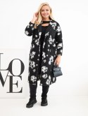 Płaszcz damski elegancki Plus Size w panterkę z klapami czarny