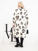 Płaszcz damski elegancki Plus Size w panterkę z klapami ecru