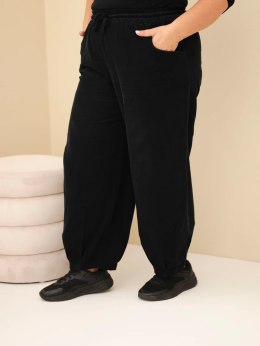 Spodnie damskie bawełniane Plus Size sztruksowe z gumką w pasie i kieszeniami czarne