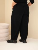 Spodnie damskie bawełniane Plus Size sztruksowe z gumką w pasie i kieszeniami czarne