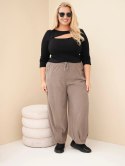 Spodnie damskie bawełniane Plus Size sztruksowe z gumką w pasie i kieszeniami fango