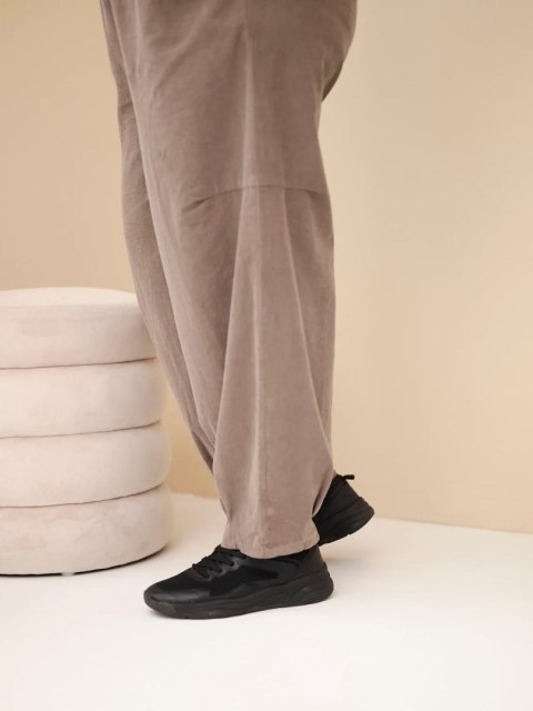 Spodnie damskie bawełniane Plus Size sztruksowe z gumką w pasie i kieszeniami fango