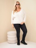 Sweter damski Plus Size z dekoltem V i szerokim rękawem beżowy