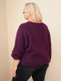 Sweter damski Plus Size z dekoltem V i szerokim rękawem ciemny fioletowy