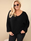 Sweter damski Plus Size z dekoltem V i szerokim rękawem czarny